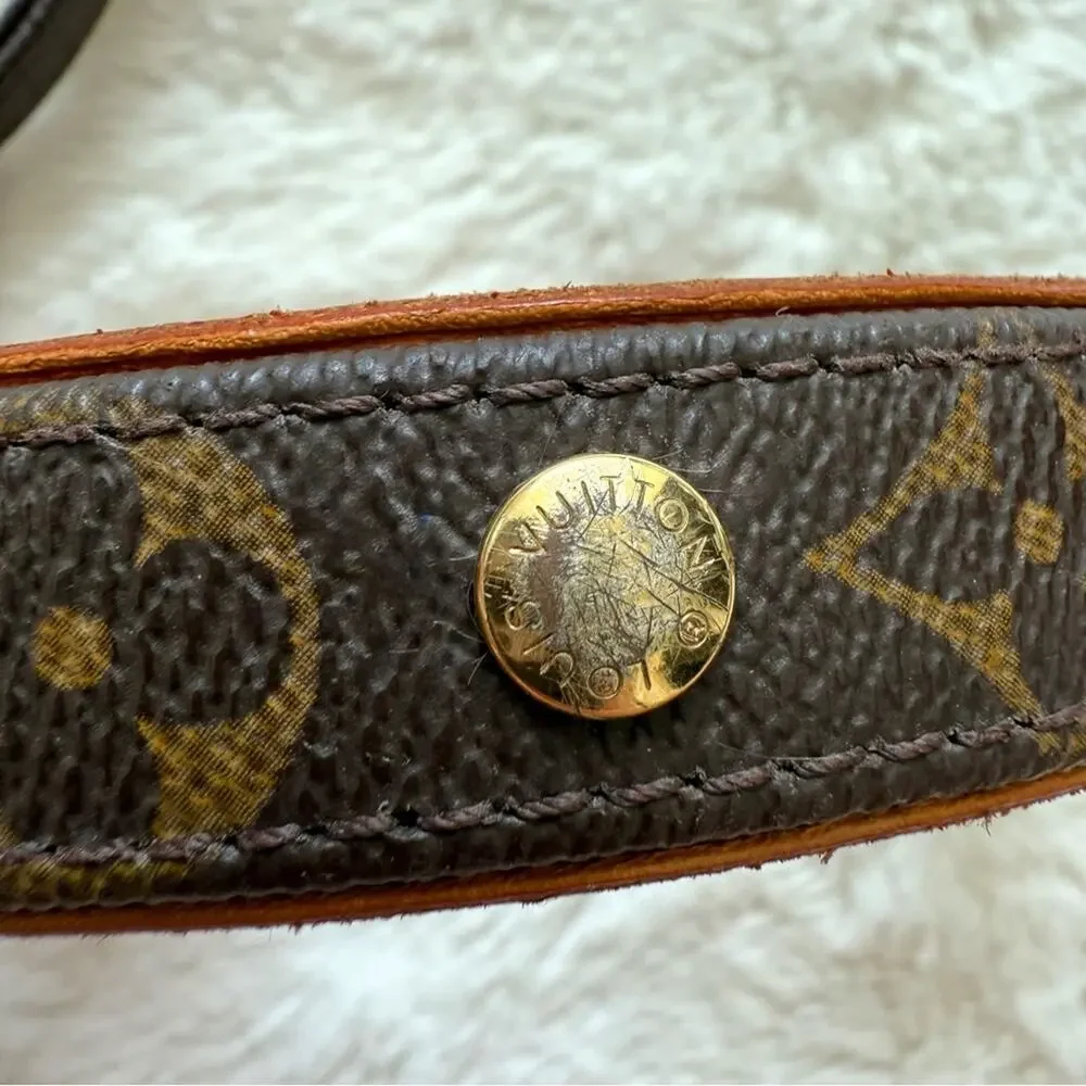 Louis Vuitton Dog Lead Monogram Brown Leather Pet Accessary Authentic